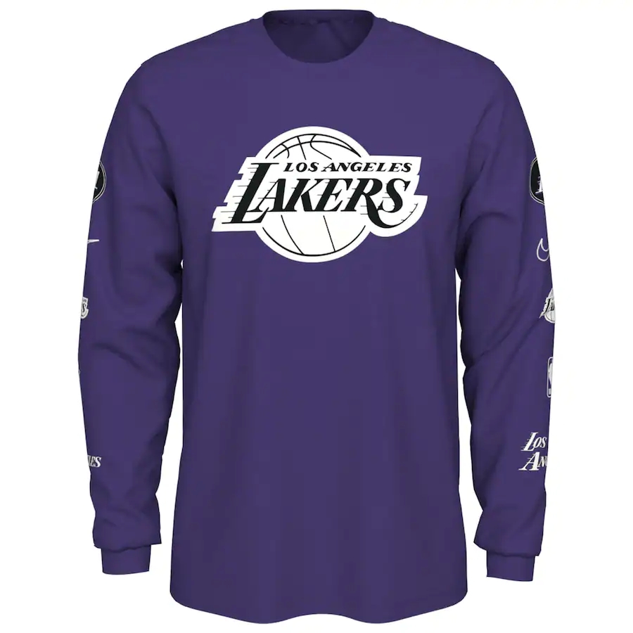 Men's Los Angeles Lakers Purple 2022/23 City Edition Essential Expressive Long Sleeve T-Shirt Men's Los Angeles Lakers Purple 2022/23 City Edition Essential Expressive Long Sleeve T-Shirt
